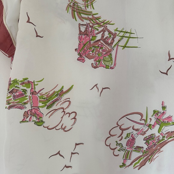 vintage 50s pirate ship seas print top blouse S M - Picture 4 of 7